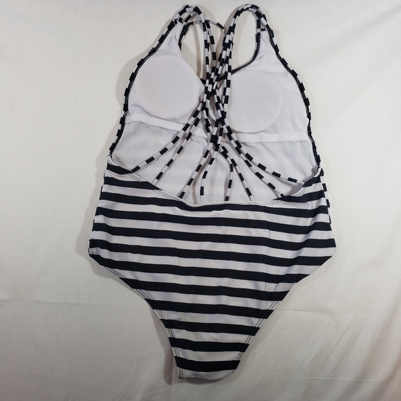 Striped One Piece Swimsuit Womens‎ XL Padded Strappy Back Bathing Suit Swimwear - Picture 2 of 7